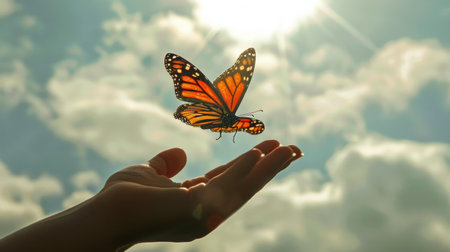 Hands Setting Monarch Butterfly Freeの素材