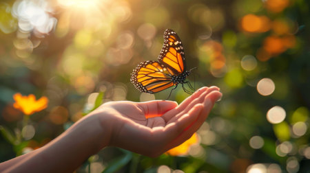 Hands Setting Monarch Butterfly Freeの素材