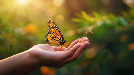 Hands Setting Monarch Butterfly Freeの素材
