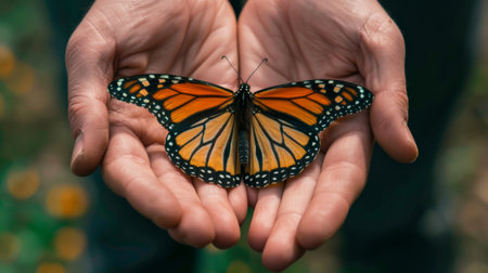 Hands Setting Monarch Butterfly Freeの素材