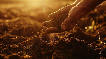 Fertile Harvest: Hands Scooping Rich Soilの素材