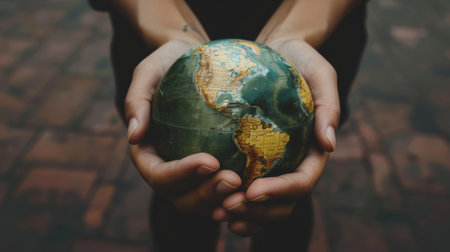 Hands Gently Holding Symbolic Globeの素材