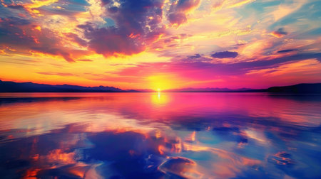Tranquil Reflections: Lake Reflecting Sunset Huesの素材