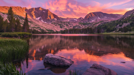 Fiery Reflections: Serene Mountain Lakeの素材