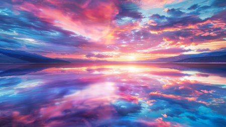 Tranquil Reflections: Lake Reflecting Sunset Huesの素材