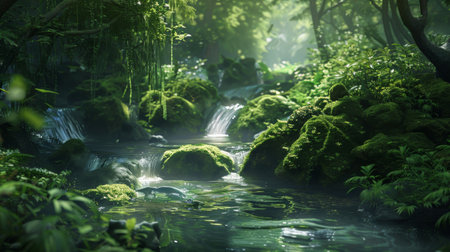Serene Waters: Tranquil Forest Streamの素材