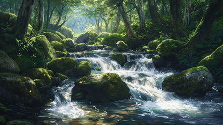 Serene Waters: Tranquil Forest Streamの素材