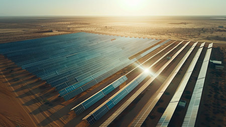 Solar Gleam: Glistening Panel Array in Sunlightの素材