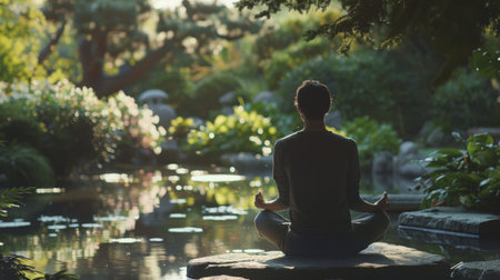 Mindful Breath: Person Engaged in Breathing Exercisesの素材