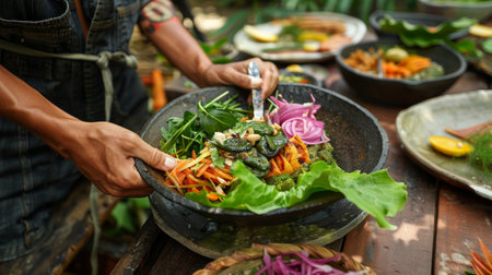 Locally Sourced Delight: Person Enjoying Nutritious Mealの素材