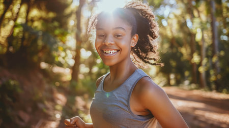 Close-up of happy candid young Black African Americanの素材