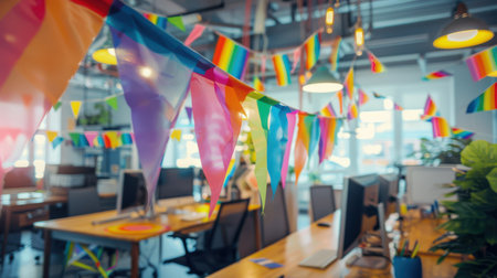 Office celebration of Pride Month with blurred backgroundの素材