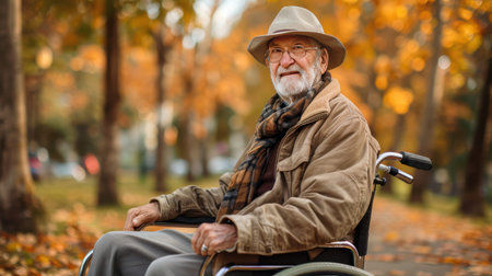 An inclusive photograph of a cheerful and stylish elderly man sittingの素材