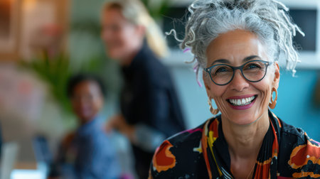 Image of a happy, candid senior mixed-race personの素材