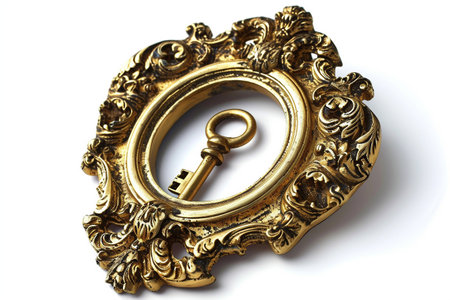 Golden Keyhole isolated on white backgroundの素材
