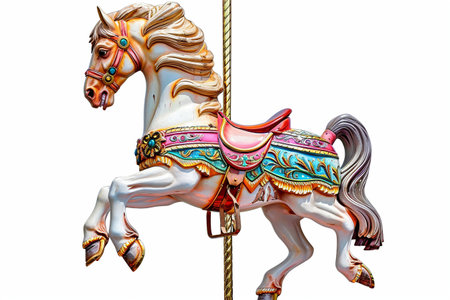 Whimsical Carousel Horse isolated on white backgroundの素材