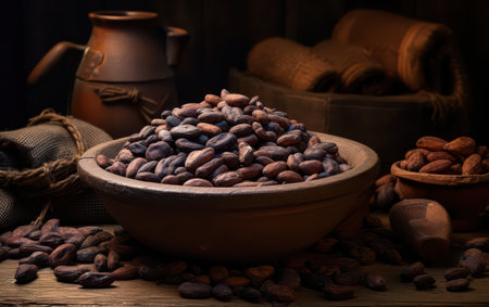 Unrefined cocoa beans forming the essence of chocolate creationの素材