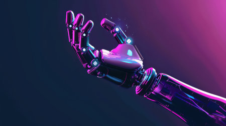 Advanced tech scene showcasing an artificial intelligence hand against a future backdropの素材
