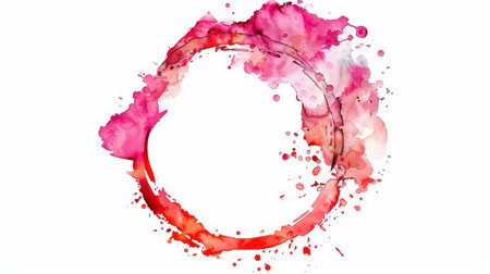 Circular mark from a beverage with a watercolor effect on glassの素材