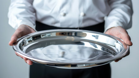 Waiter with a tray and plate, ready to serveの素材
