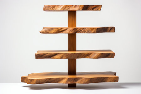 Teak Wood Display Shelf isolated on white backgroundの素材