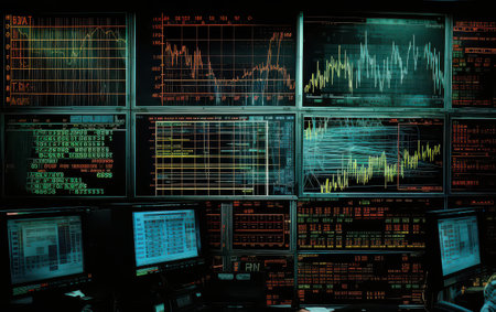 Tickers and Monitors Displaying Telecom Stocksの素材