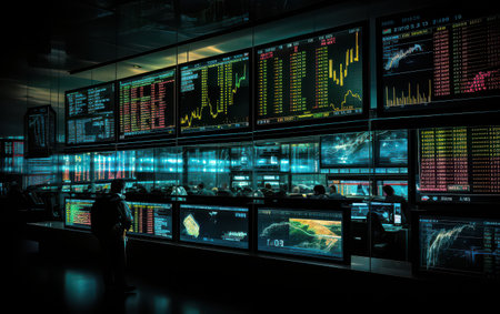 Tickers and Monitors Displaying Telecom Stocksの素材