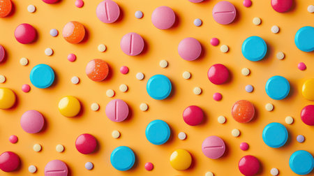 Pills in vibrant colors seen from top perspectiveの素材