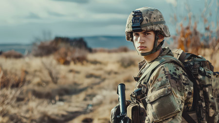 Military serviceman in combatの素材