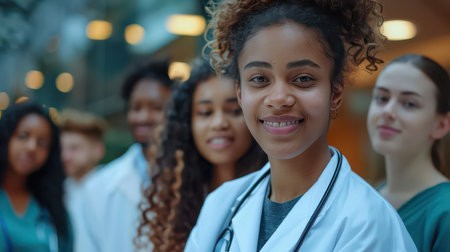 Nursing student young woman with medical teamの素材