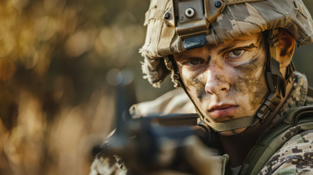 Military serviceman in combatの素材