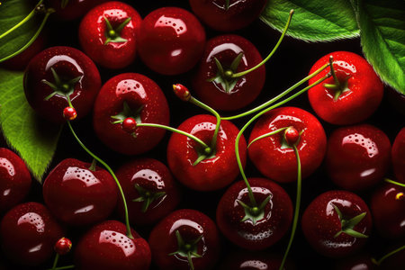 Cherry full frame, fresh fruit background, Generated AIの素材