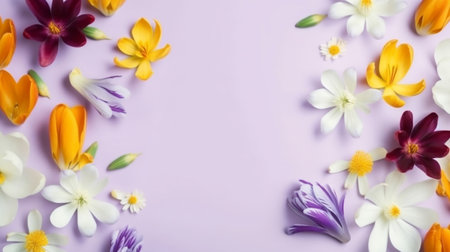 beautiful spring flowers on paper backgroundの素材
