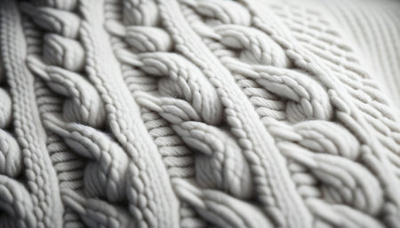 A close-up of a knitted pattern made of white threads. Generated AIの素材