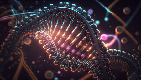 A molecula dna structure on a dark background. Generated AIの素材