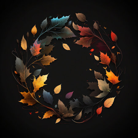 Round frame, wreath of autumn leaves. Generated AIの素材