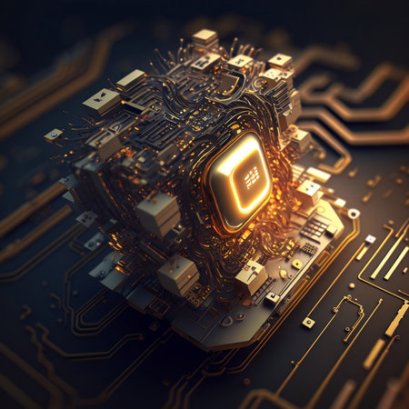Quantum computing circuit with Abstract futuristic design. Generative AIの素材