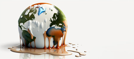 pollution of the planet and atmosphere with harmful emissions, global warming, earth glaciers meltind, concept save the earth in futureの素材