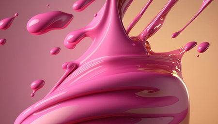 Liquid cosmetic product pink gel flowing down on backgroundの素材