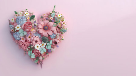 heart made of flowers and plants in pastel colors, creative idea self-care.の素材