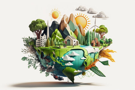 Creative collage, renewable energy sources, ecologically clean energy, development of ecological energyの素材