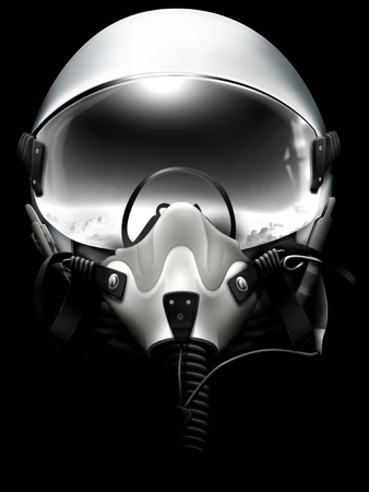 Jet fighter pilot helmet on black background. Mionochrome drawing.の写真素材