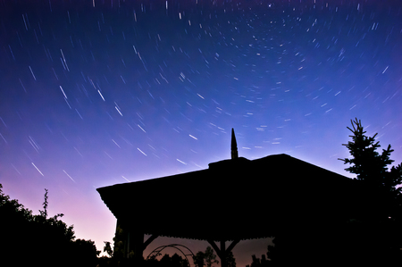 Northern sky at night. Stars movement around the Polar Star, long exposureの写真素材