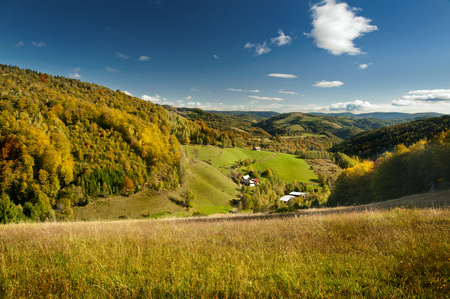 Autumn mountain landscape - a beautiful view on a sunny dayの写真素材