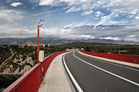 Meteorology for road transport concept - weather station by the roadの写真素材