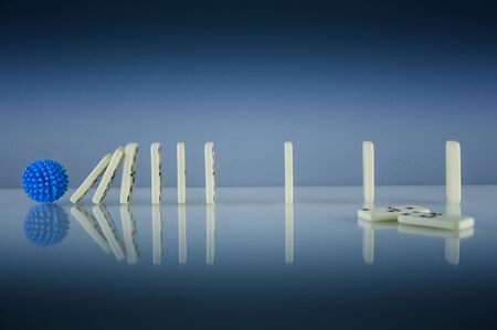 Social distancing concept with domino bricksの写真素材