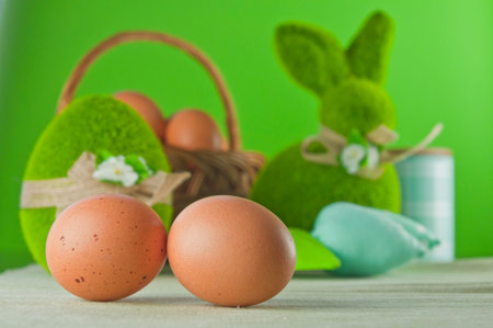 Happy Easter! Studio shot of Easter decorations and eggs