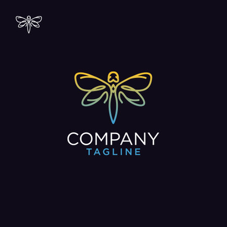 Dragonfly logo. Minimalist elegant Dragonfly wings logo design with line art styleのイラスト素材