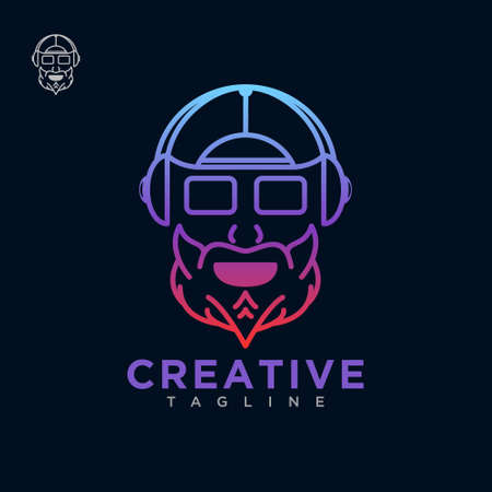 Character dj logo with line art style design vector templateのイラスト素材
