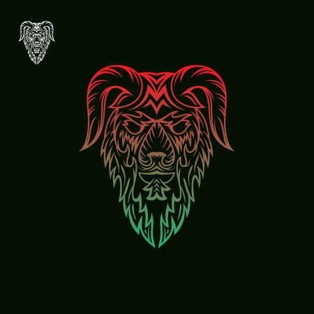 Goat head  logo. line art style, design vectoのイラスト素材